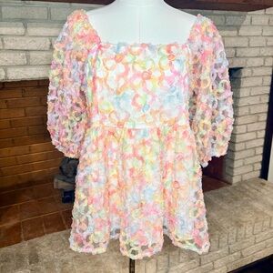 Mittoshop Spring Floral Puff Sleeve Peplum Top – Size Large Boutique Sheer
